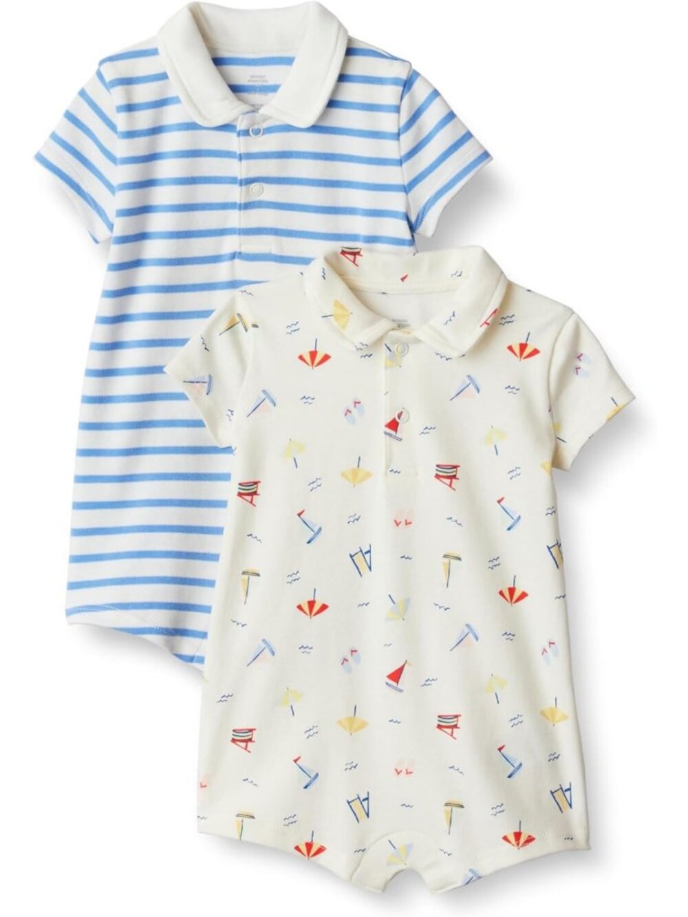 Baby Boys' Short Sleeve Cotton Romper Set, Breathable & Snap Closure, 2-Pack